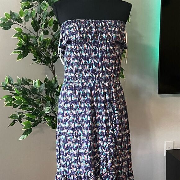 Lilly Pulitzer Strapless Ruffle Dress M Oh Buoy Print Knee Length Multicolor - Picture 2 of 7